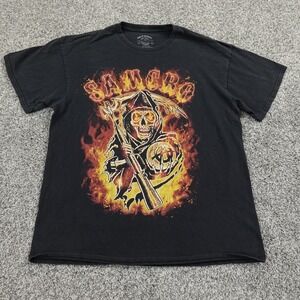 Sons Of Anarchy Shirt Mens Large Black Grim Reaper Fire Flames Motorcycle Biker